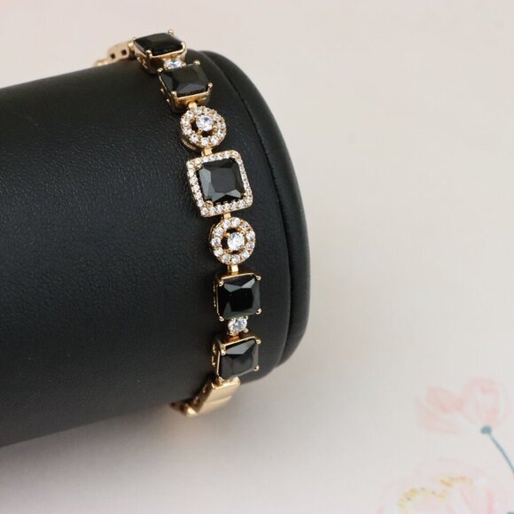 "Elegant Rose Gold Bracelet with Black and Clear CZ Stone Accents, XPBL0885 - Picture 11 of 13
